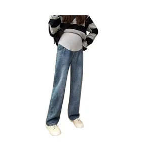 Women's Maternity Jeans Mid-waist Stretch Jeans Under the Belly Maternity Denim Pants With Stretch
