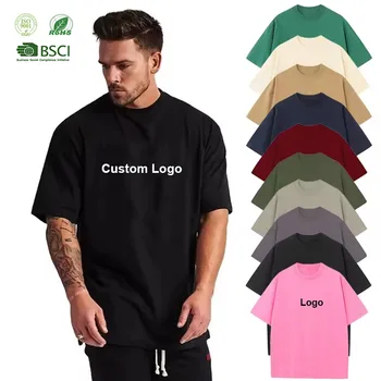 Heavy Weight Embroidery Polyester High Neck 210 300 Gsm Oversized Pre Shrunk Cotton Plain T Shirt For Men Custom Printing