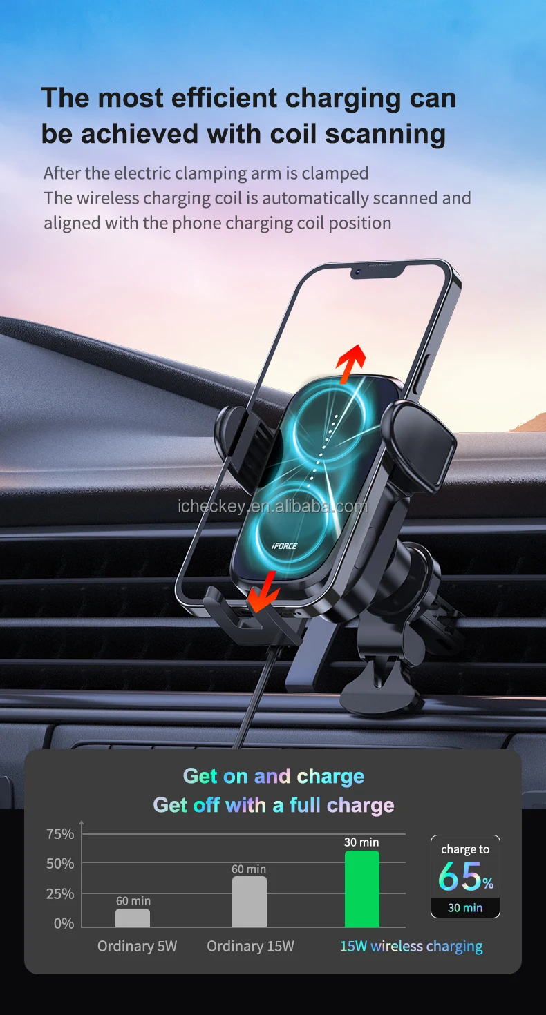 Fast 15w Car Wireless Charger Holder Auto Moving Coil Wireless Car