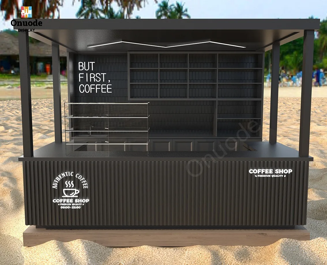 Onuode Custom LED Lighting Cafe & Mall Display Kiosk with MDF & Tempered Glass Eco-Friendly Furniture Design