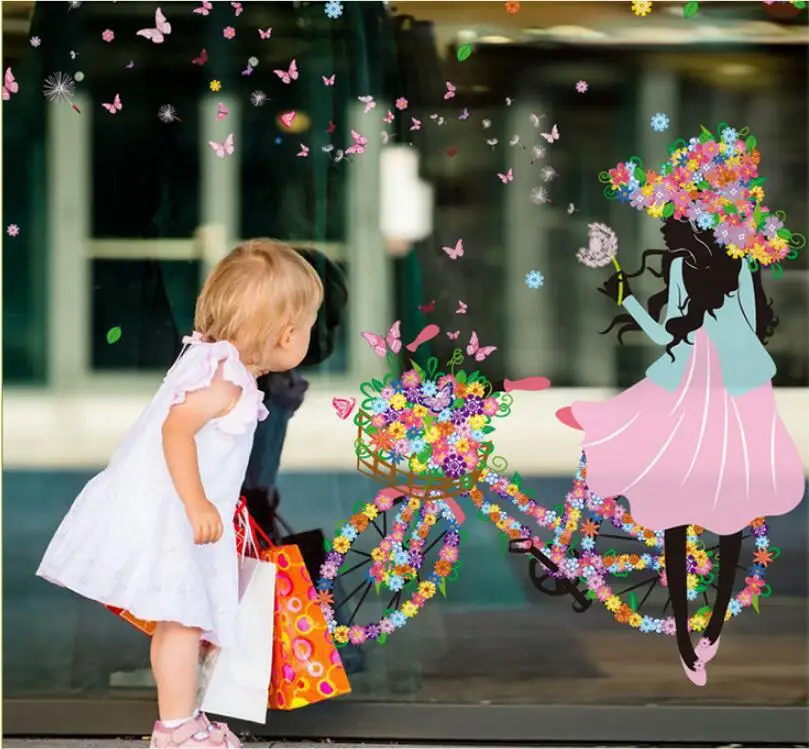 Girl On Flower Swing Wall Decal - Peel & Stick Butterfly Blossom Wall Sticker For Bedroom, Nursery, Living Room