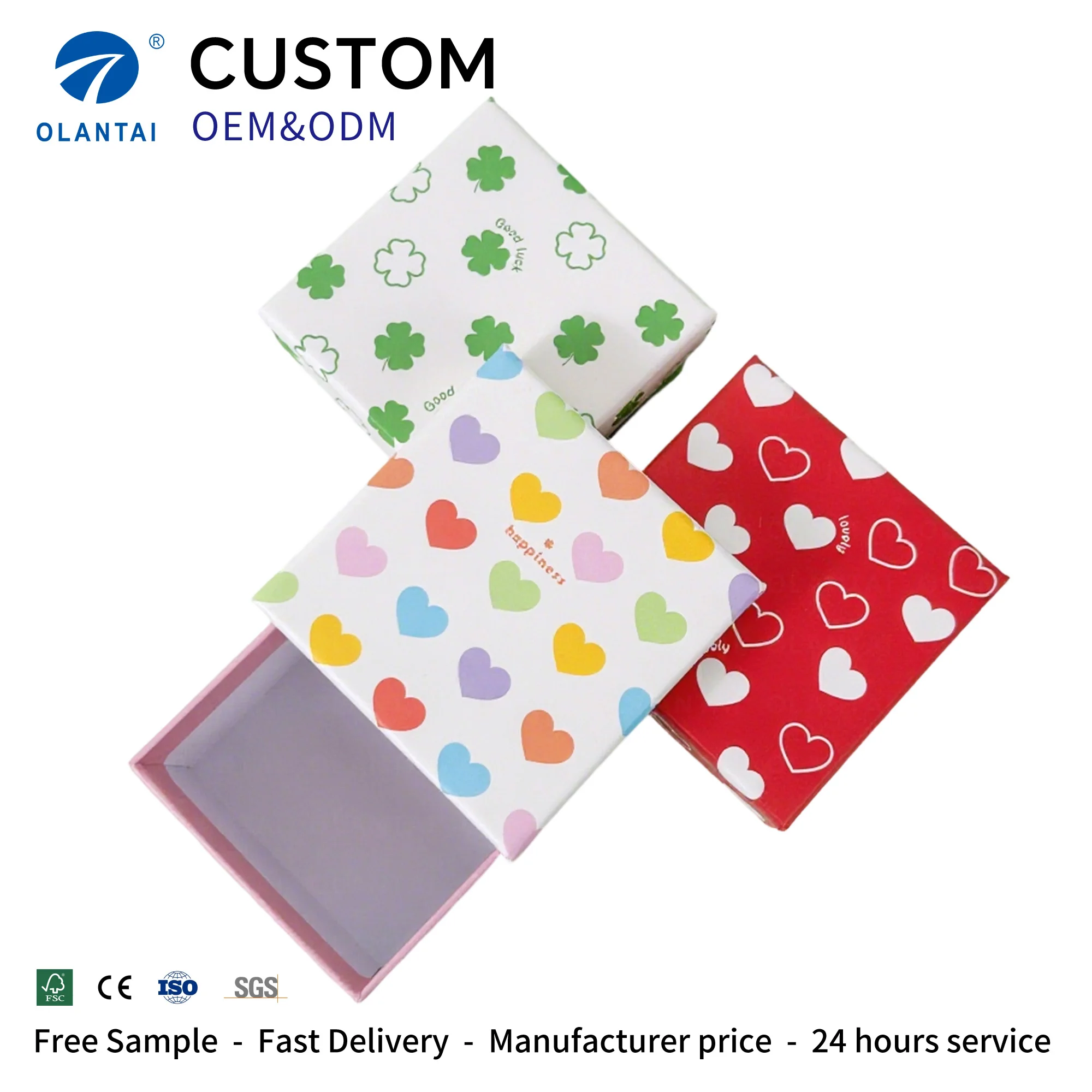 Rectangle Gift Box Customizable Rigid Material Lamination UV Embossing Die Cutting Kraft Portable High Four-Color Recycled