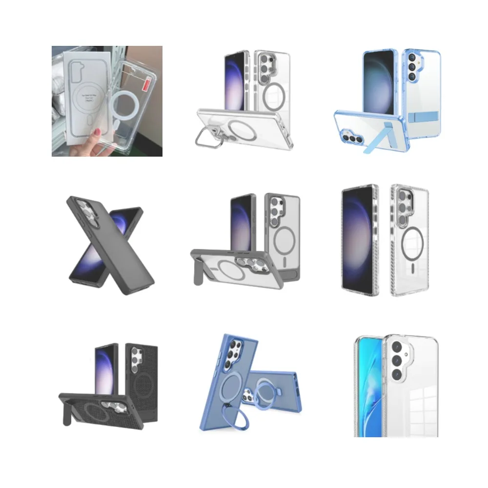 With Magnetic Clear Transparent Shockproof Mobile Phone Holder Case for Samsung S25 S24 S23 A36 A26 A56 for iPhone 17 16 15 14