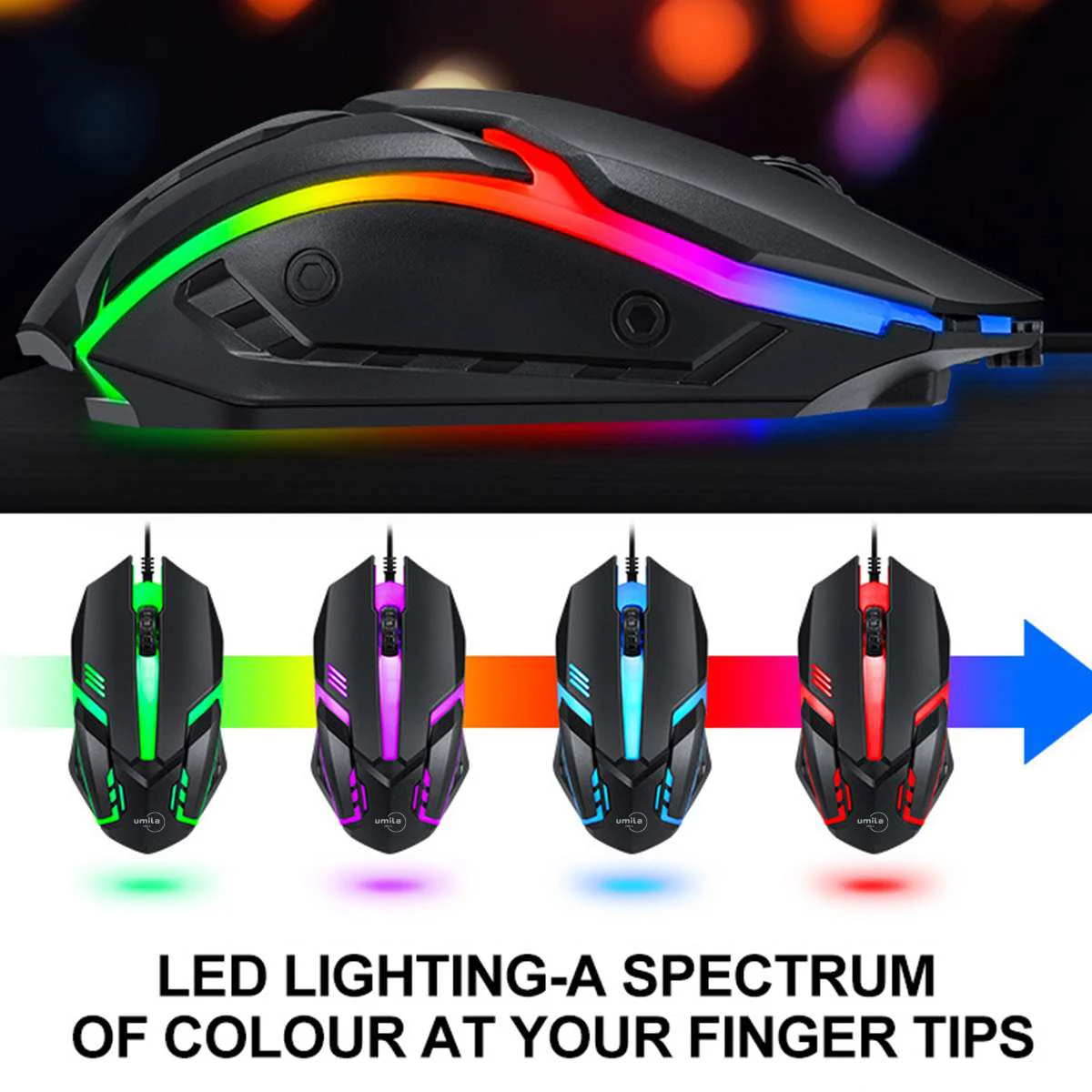 Gamers Combo Set Rainbow Backlit Wired Gaming Four-piece 4 In 1 ...