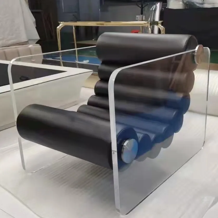 Современное креативное акриловое кожаное кресло середины века с откидной спинкой Прозрачное Кресло для гостиной