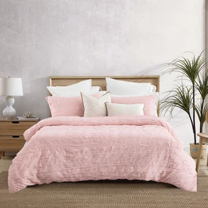 Fashion Bedding New Design pink Color Crinkle 3pcs Solid 85gsm Duvet Cover Sets