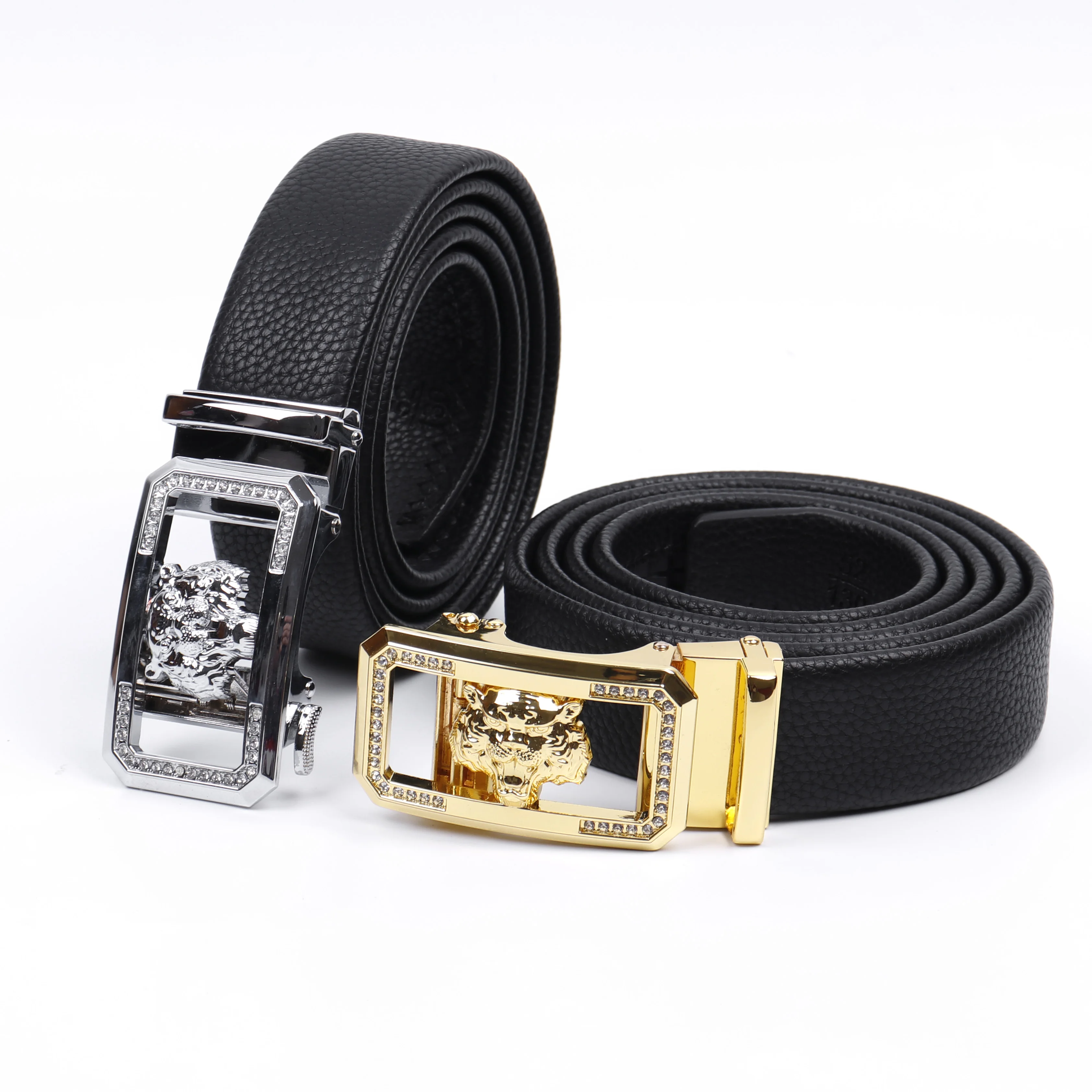 cow genuine leather belts for men automatic alloy buckle black brown color 