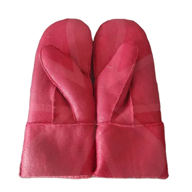 China Wholesale Women Real Shearling Mitten Mouton Winter Warm Sheep Fur Leather Sheepskin Gloves Keep in Skiing