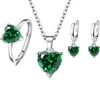 Ensemble 3 pièces diamant vert-boucles d'oreilles-collier-bague