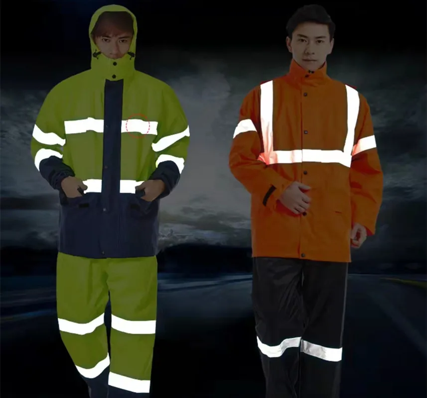 High Visibility Jacket Waterproof Reflective Vinyl Pvc Coating Rainsuit Waterproof Rain Suit for Motorcycle