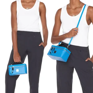 Custom Logo PU Leather Blue Ladies Square Zipper Fashion Crossbody Handbag Purse for Women