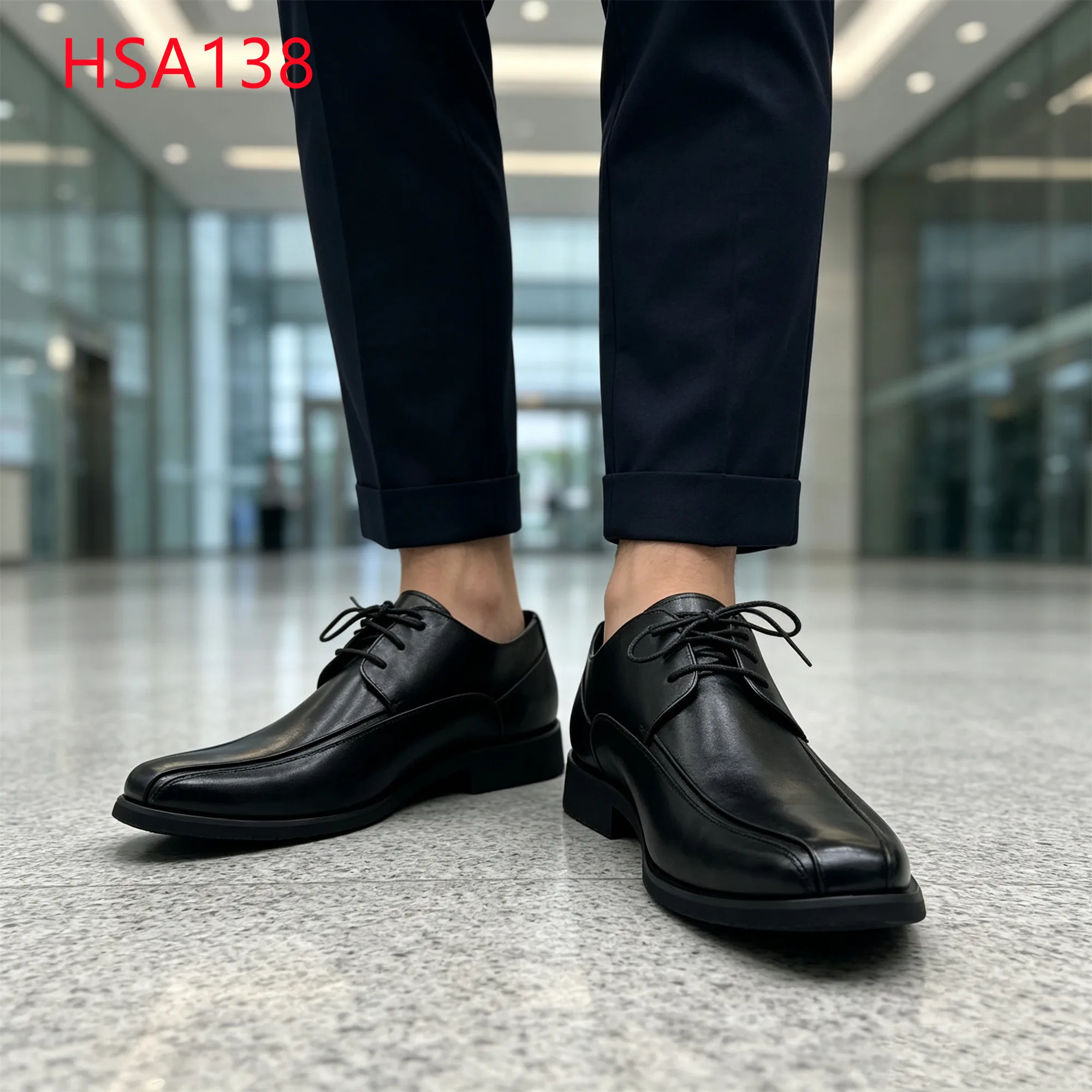 LXG,Formal Interview square Toe Design Hua Singh Men Leather Shoes Business Manners Lace-up Uniform Shoes in 4S Shop HSA138