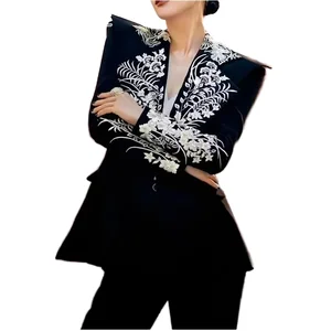 Customize Women's Fashion Slimming Single Breasted Mandarin Collar Blazer Long Sleeve Tunic Lapel Hit Color Spliced Button