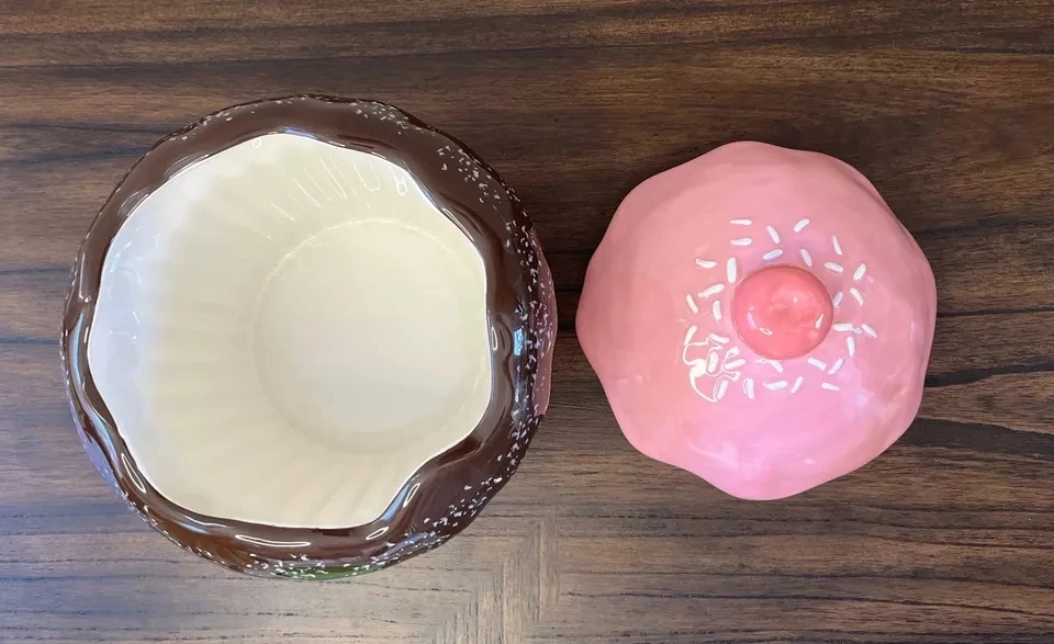 Lovely Ceramic Cupcake Cookie Jar - Hand Painted & Durable