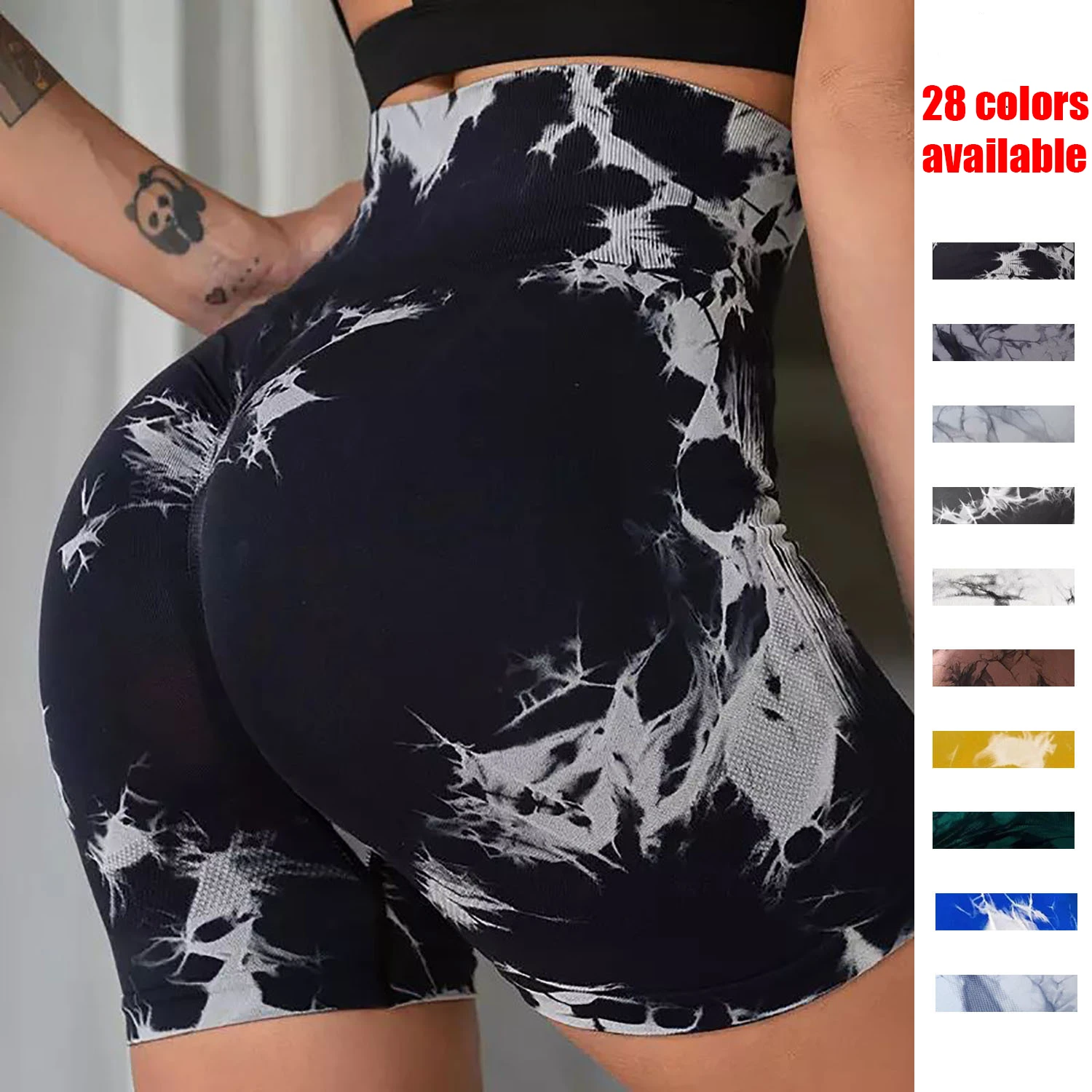 Wholesale Manufacturer Women Sexy Tie Dye Shorts Scrunch Butt Lifting Tummy Control High Waist Quick Drying Sports Yoga Shorts