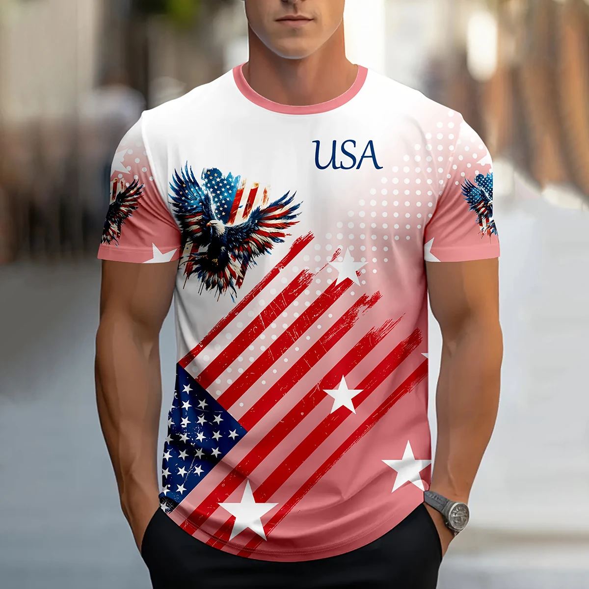 Men's Novelty USA Graphic T Shirt Polyester Sublimation