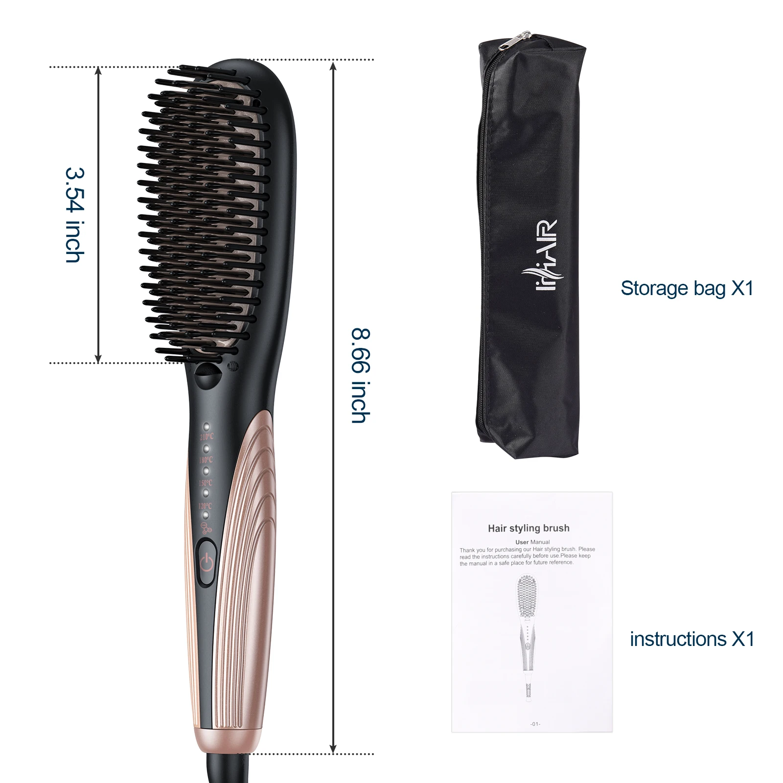 Professional Ionic Heating  Hair Straightener Gold Brush Hair Iron 2 in 1 Beard Straightener  Brush for Salon
