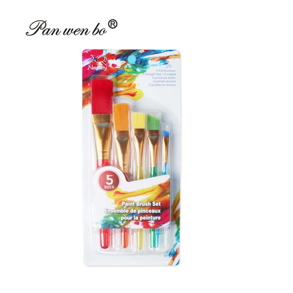 Оптовая продажа набор нейлоновых кистей для рисования с пластиковой ручкой акриловые акварельные художественные Кисти детей 5 шт.