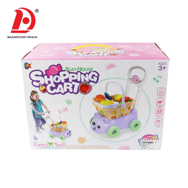 
 HUADA 2019 девочки ролевые игры Пластиковые Мультяшные тележки детские игрушки продуктовые тележки с фруктами  