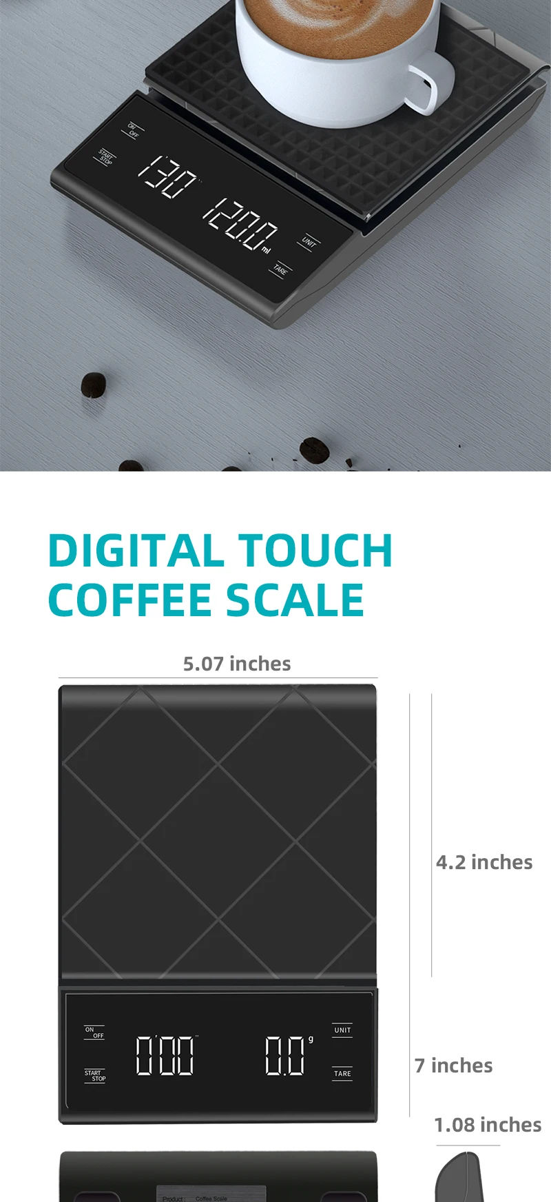 Customized 3kg Electronic Waterproof Coffee Scale with Timer