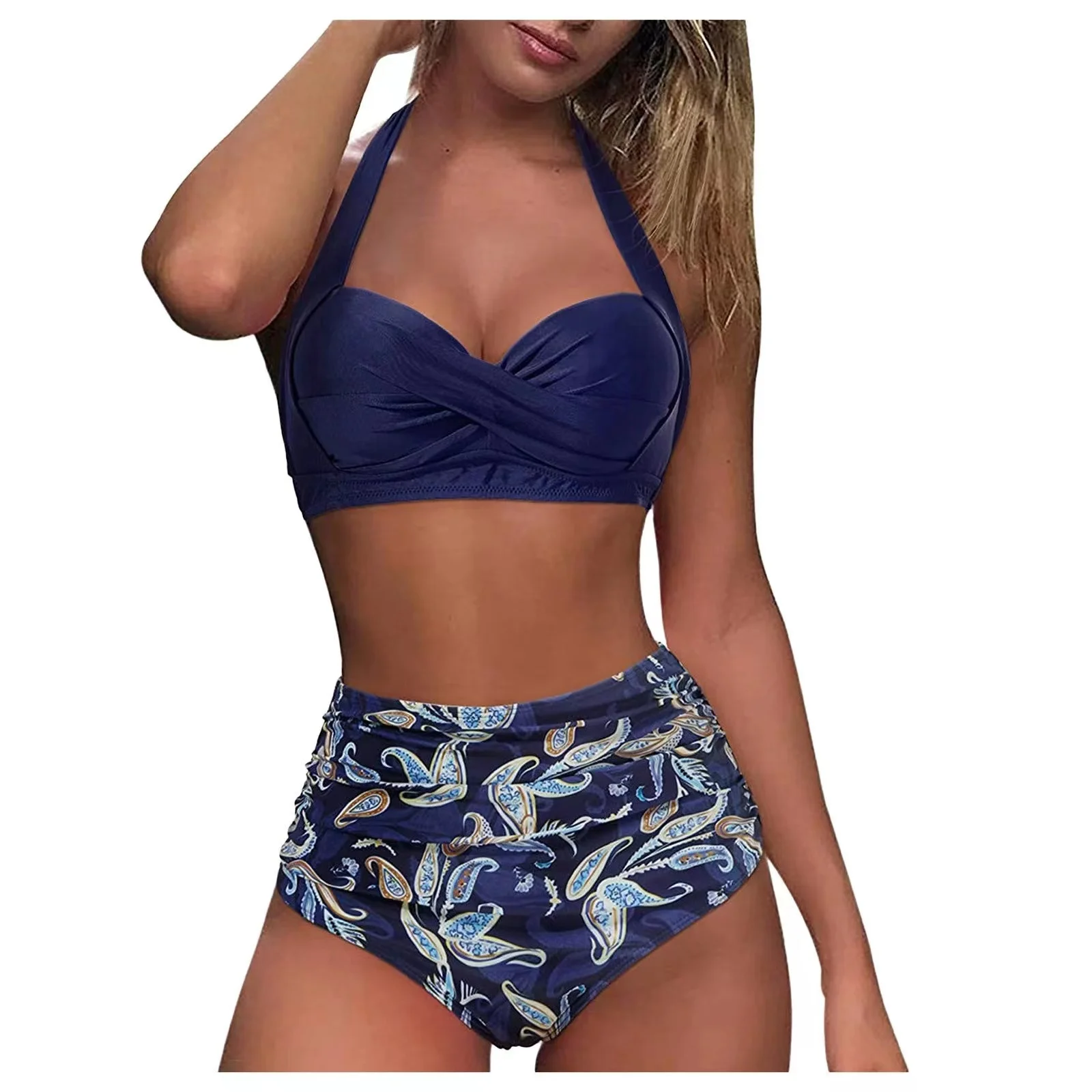 2022 Hot Sale  Fashion Solid Plus Large  Print Women's Beach Bikini Swimsuit Wholesale Bathing Suits