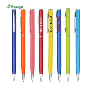 Customized Logo 1.0mm Writing Width Slim Metal Body Twist Ballpoint Black Ink Advertising Gifts Novelty Aluminum Material Office