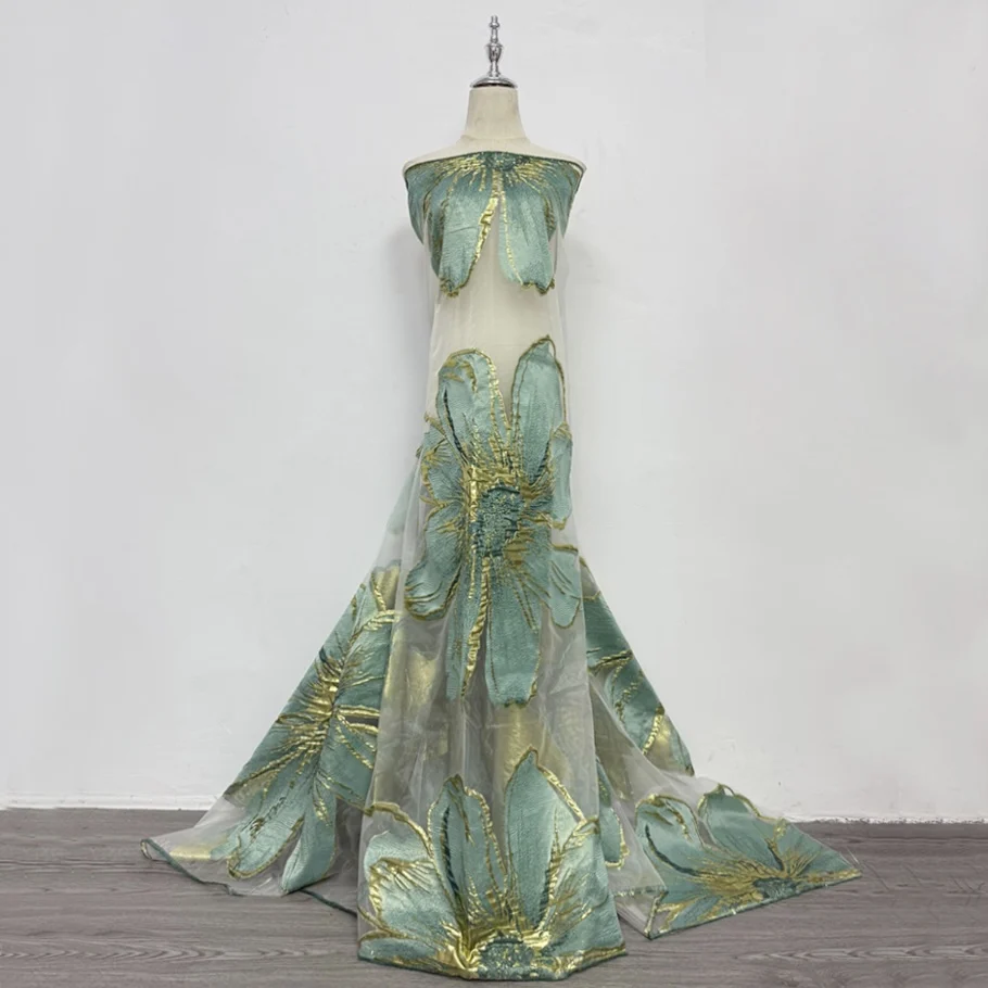 sachin and babi light blue dress Bow Gown in Emerald Brocade – Madeline Marie main image 0