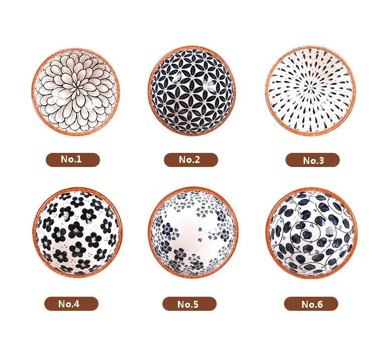 New 4.5inch Ceramic Rice Serving Bowl Gift Set Retro Porcelain Soup