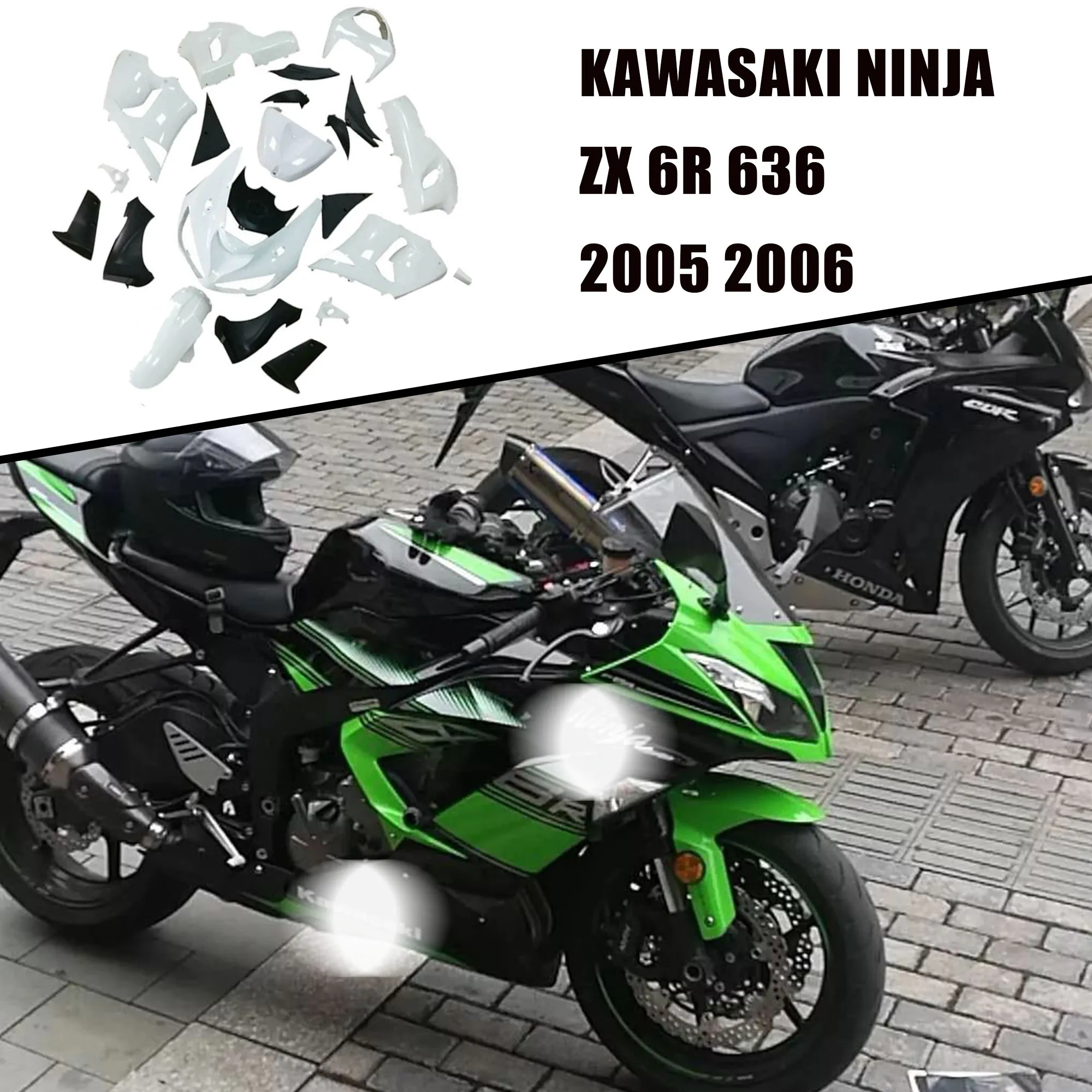 Unpainted ABS Fairing Kit for Kawasaki ZX-6R 05 06