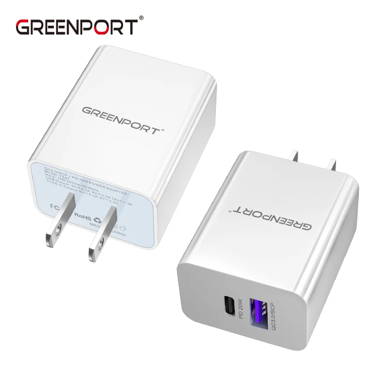 Greenport Wall Charger Type C PD 20W Adapter Fast Charging US/EU