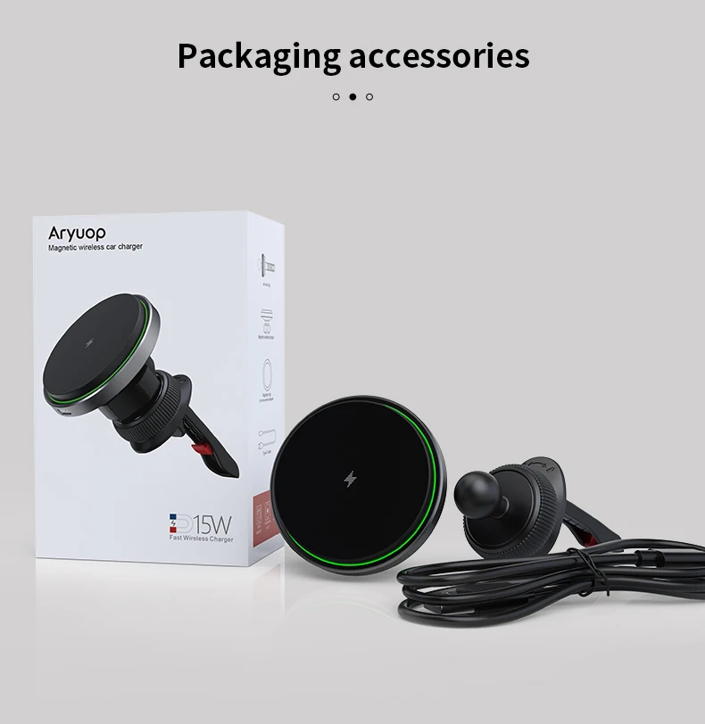 Middle Frame Circular LED Light 15w Magnetic Wireless Car Charger Aluminum Alloy New Black Mobile Phone Charging