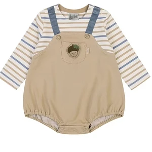 Boys' Autumn Khaki Spandex/Polyester Romper with Pockets and Top Cute Baby Clothing