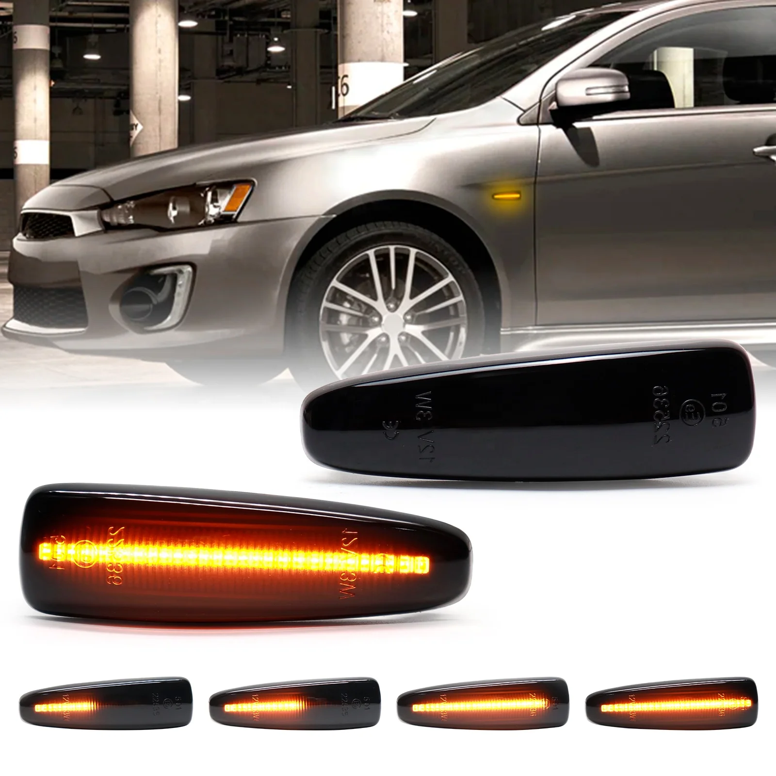 Mingrui test 2Pcs Amber LED Side Marker Light for Mitsubishi Outlander Lancer EVO I-Miev Indicator Fender Turn Signal Lights Replace OEM Side Marker Lamp Smoked Lens