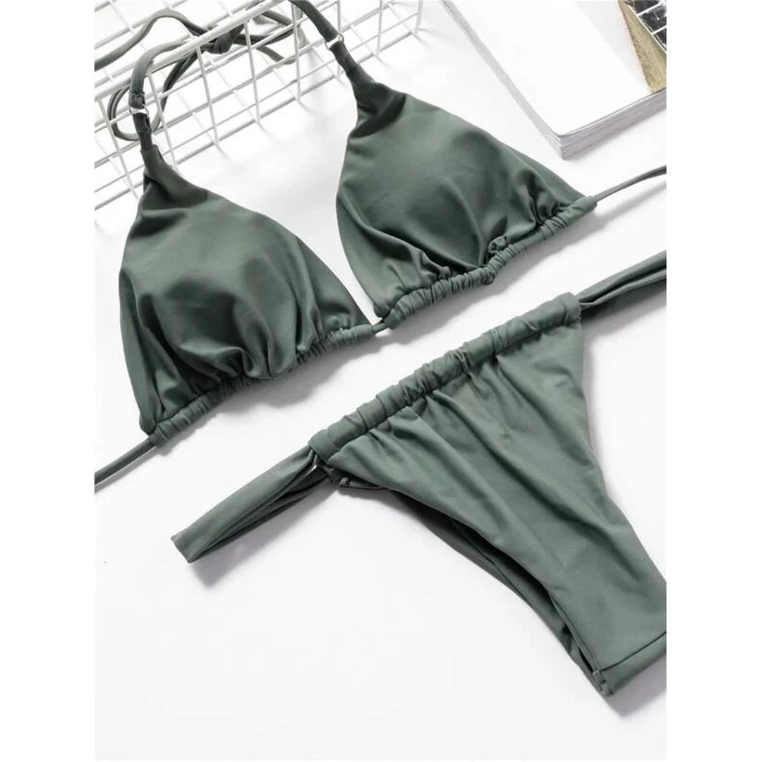 maiô feminino de duas peças biquíni conjunto banhista banho maiô natação  senhora sexy enrugado alto corte tanga biquíni mulheres swimwear