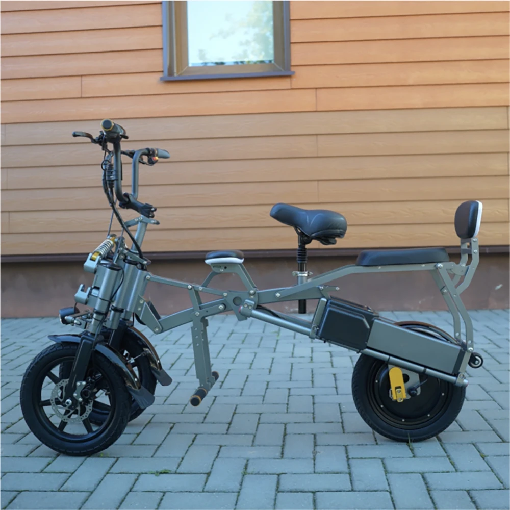 Korea Japan Wheels Dual Battery 48v 500w Upgraded Foldable Scooter  Tricycle E Bike Women Reverse Trike Electric Family Bike
