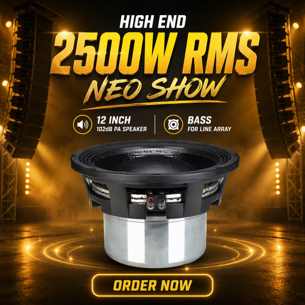 Woofers de neodimio de 12 pulgadas, 2500 W RMS, bobina móvil de 6 pulgadas, 102 dB SPL, altavoz PA con imanes N40SH y frecuencia de resonancia de 70 Hz, para sistemas de matriz lineal y actuaciones en vivo, espectáculos itinerantes