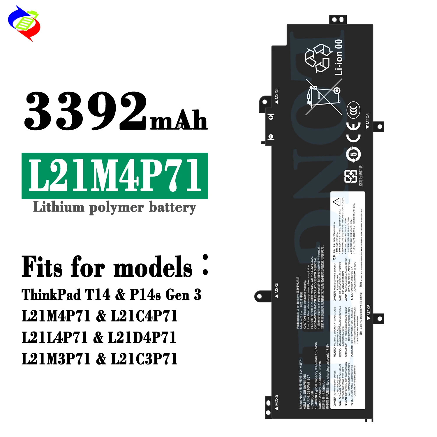 Lenovo Thinkpad T14 P14s Gen 3 Battery - 15.44V 3392mah