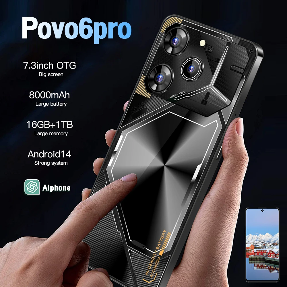 Original 7.3 Inch Mobile Phone Pova 6 Pro 5G Smartphone 6800 MAh 16GB+1TB Android 13.0 Android Phone