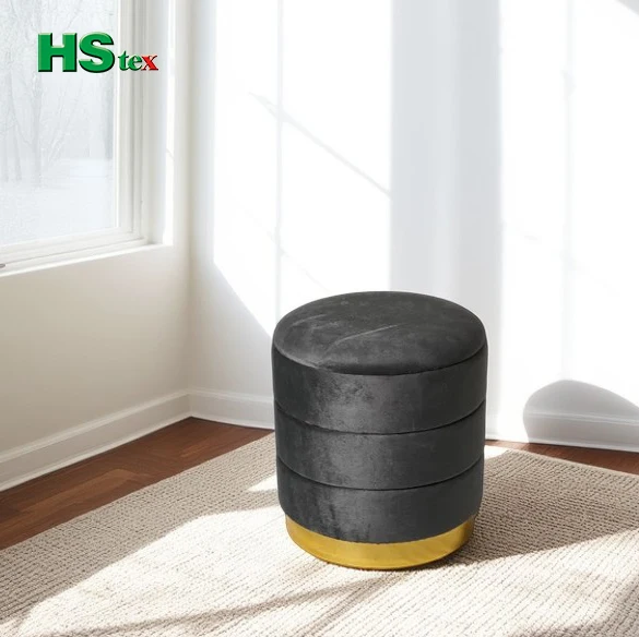 HStex Velvet Round Seated Ottoman With Gold Stainless Steel Base Stool