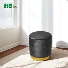HStex Velvet Round Seated Ottoman With Gold Stainless Steel Base Stool