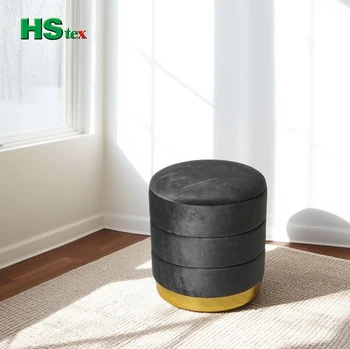 HStex Velvet Round Seated Ottoman With Gold Stainless Steel Base Stool