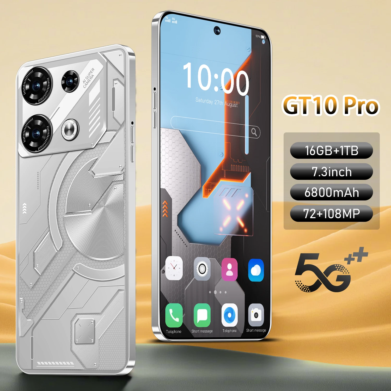 Good Selling Fingerprint Face Recognition 5g Smartphone GT10 Pro Original  Inch GPS Full Screen Face Unlock Smart Cell Phones