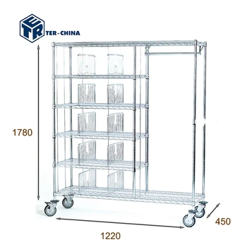 Steel Chromed Shelving Trolley With Dividers  For Laundry/Mobile Trolley With Lockers +Wardrote storage shelf trolley