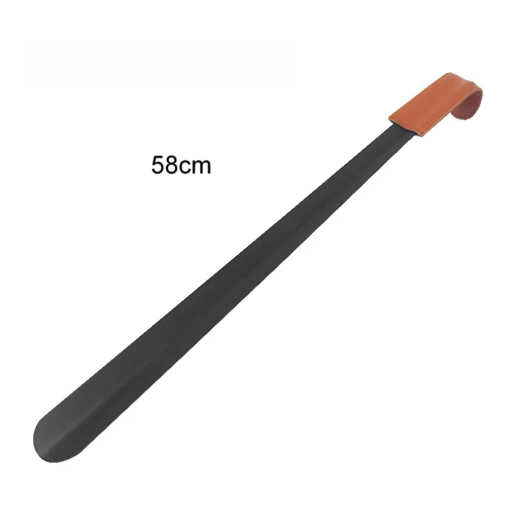 Comfortable Black Stainless Steel Luxury Shoehorn With Leather Handle 42cm