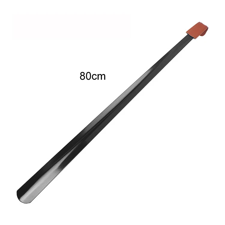 Comfortable Black Stainless Steel Luxury Shoehorn With Leather Handle 42cm