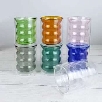 56H Colourful double-layer high borosilicate glass heat insulation and anti-scald coffee and juice cups