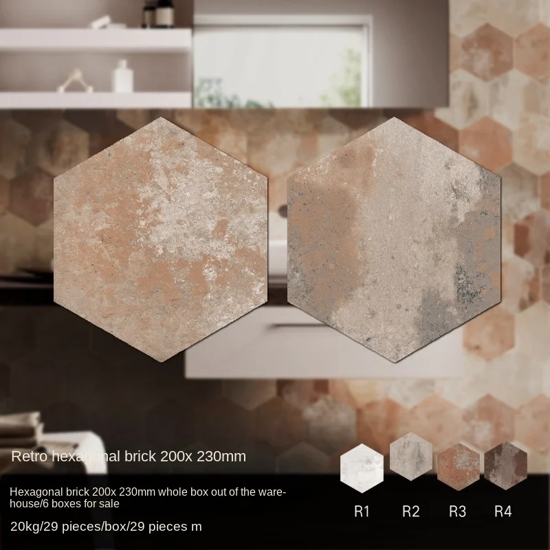 Clay Brick American Retro Hexagonal Tile Red Brick Wall in Bathroom and Kitchen Balcony Anti Slip Floor Tiles