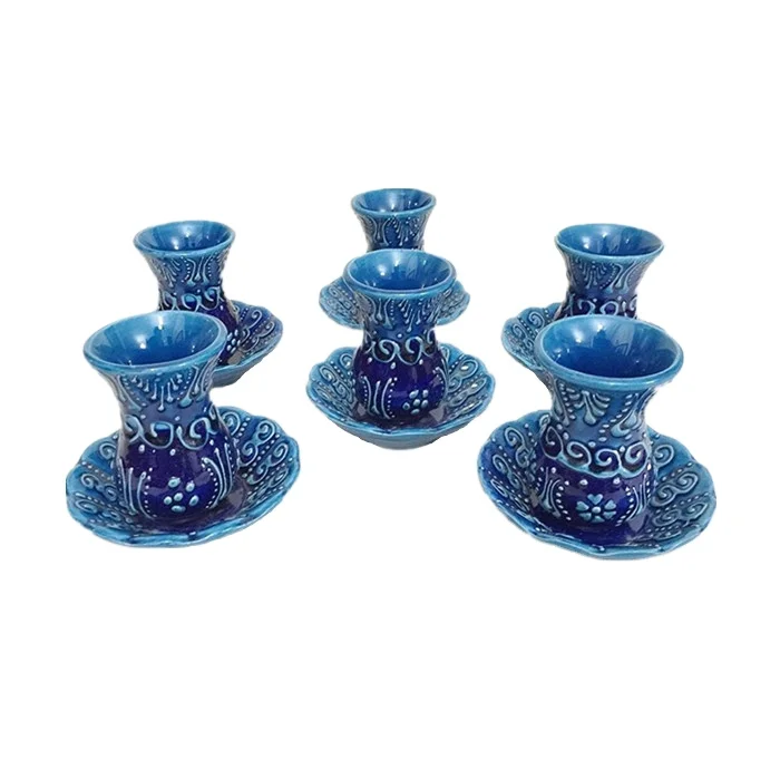 Turkish Embossment Tea Set with Saucers