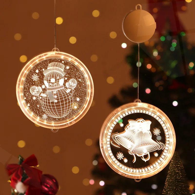 Новая Рождественская гирлянда 3d Подвесные светодиодные Рождественские огни колокольчики снежинки лось акриловые рождественские декоративные