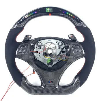 FOR BMW E92 E91 E90 E88 E87 E82 M3 2007 2008 2009 2010 2011 2012 Carbon fiber steering wheel LED display suede